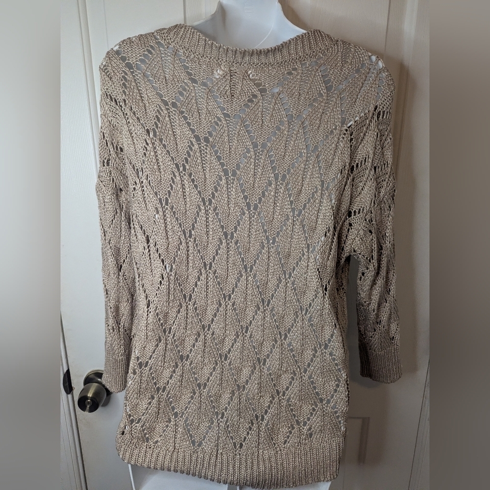 Kenar Pullover High-Low, 3/4 Sleeve Sweater Women's Acrylic Blend Beige, Large - Picture 4 of 9